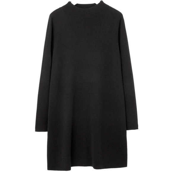 COS A-Line Midi-Length Mock Neck Minimalist Long Sleeve Dress, Black, Size XS - Picture 4 of 13